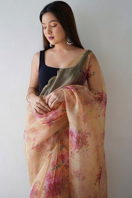 Buttermilk Yellow Organza Saree