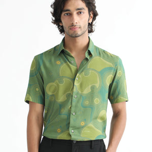 RARE RABBIT MEN'S RESOLUTE LIGHT GREEN SHIRT VISCOSE FABRIC SHORT SLEEVES SLIM FIT