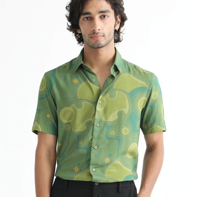 RARE RABBIT MEN'S RESOLUTE LIGHT GREEN SHIRT VISCOSE FABRIC SHORT SLEEVES SLIM FIT