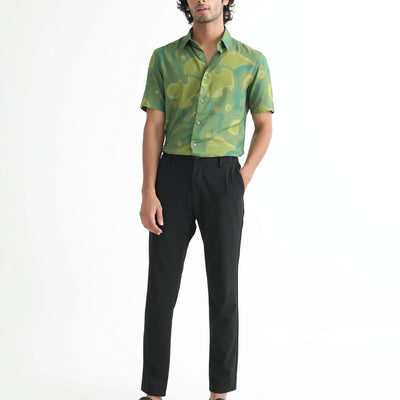 RARE RABBIT MEN'S RESOLUTE LIGHT GREEN SHIRT VISCOSE FABRIC SHORT SLEEVES SLIM FIT