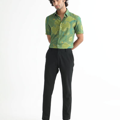 RARE RABBIT MEN'S RESOLUTE LIGHT GREEN SHIRT VISCOSE FABRIC SHORT SLEEVES SLIM FIT