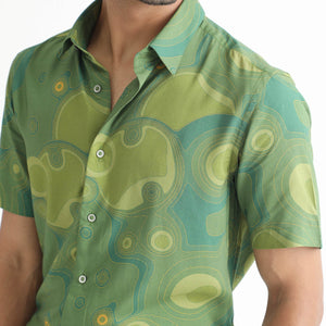 RARE RABBIT MEN'S RESOLUTE LIGHT GREEN SHIRT VISCOSE FABRIC SHORT SLEEVES SLIM FIT