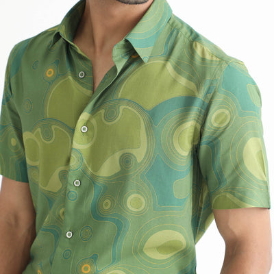 RARE RABBIT MEN'S RESOLUTE LIGHT GREEN SHIRT VISCOSE FABRIC SHORT SLEEVES SLIM FIT