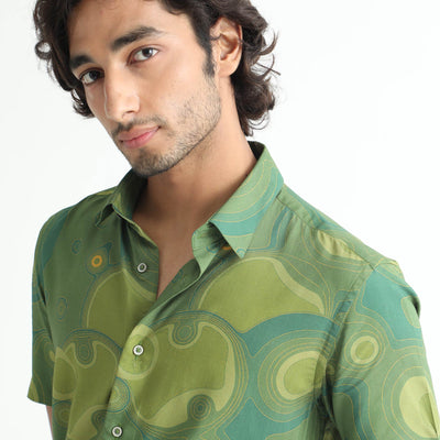 RARE RABBIT MEN'S RESOLUTE LIGHT GREEN SHIRT VISCOSE FABRIC SHORT SLEEVES SLIM FIT