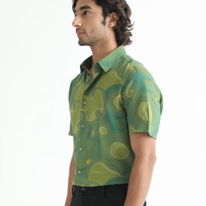 RARE RABBIT MEN'S RESOLUTE LIGHT GREEN SHIRT VISCOSE FABRIC SHORT SLEEVES SLIM FIT