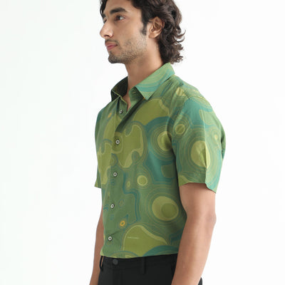 RARE RABBIT MEN'S RESOLUTE LIGHT GREEN SHIRT VISCOSE FABRIC SHORT SLEEVES SLIM FIT