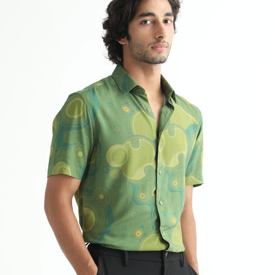 RARE RABBIT MEN'S RESOLUTE LIGHT GREEN SHIRT VISCOSE FABRIC SHORT SLEEVES SLIM FIT