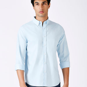 Solid Slim Fit Sky Blue Casual Shirt