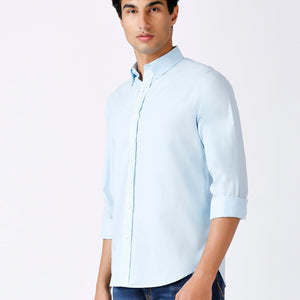 Solid Slim Fit Sky Blue Casual Shirt