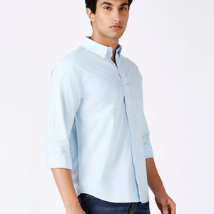 Solid Slim Fit Sky Blue Casual Shirt