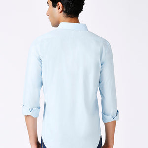 Solid Slim Fit Sky Blue Casual Shirt