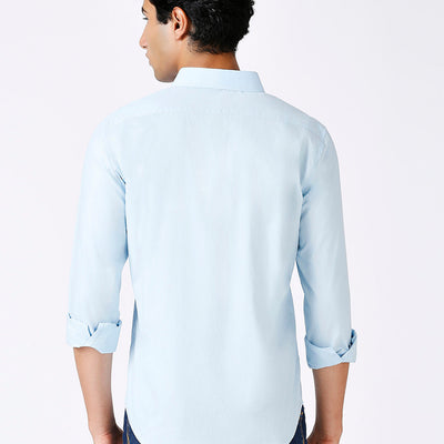 Solid Slim Fit Sky Blue Casual Shirt