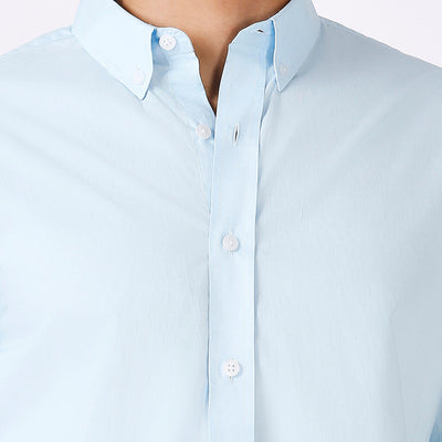 Solid Slim Fit Sky Blue Casual Shirt