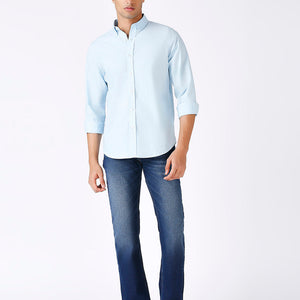 Solid Slim Fit Sky Blue Casual Shirt
