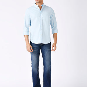 Solid Slim Fit Sky Blue Casual Shirt