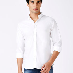 Solid Slim Fit White Casual Shirt