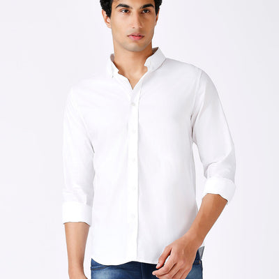 Solid Slim Fit White Casual Shirt