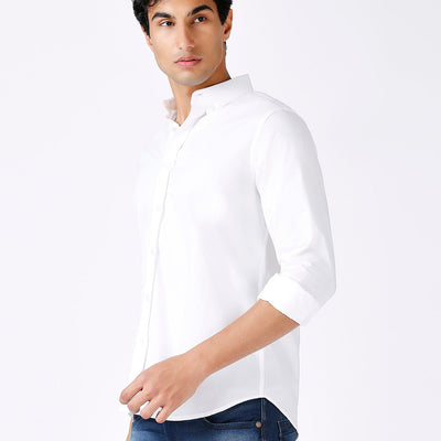 Solid Slim Fit White Casual Shirt