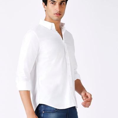 Solid Slim Fit White Casual Shirt
