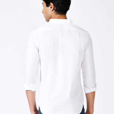 Solid Slim Fit White Casual Shirt
