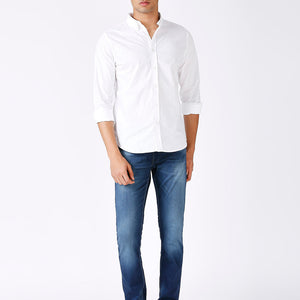Solid Slim Fit White Casual Shirt