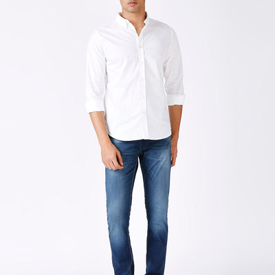 Solid Slim Fit White Casual Shirt