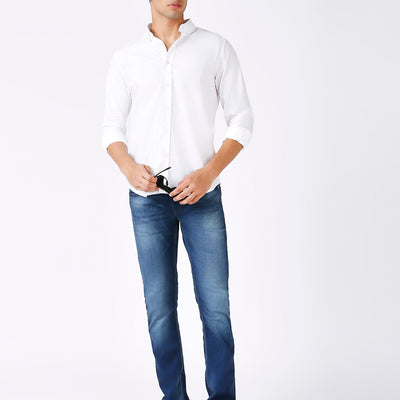 Solid Slim Fit White Casual Shirt