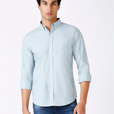 Solid Slim Fit Sea Green Casual Shirt