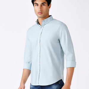 Solid Slim Fit Sea Green Casual Shirt