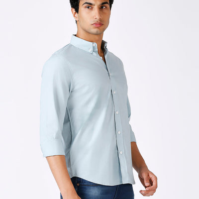 Solid Slim Fit Sea Green Casual Shirt