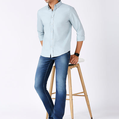 Solid Slim Fit Sea Green Casual Shirt