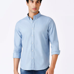 Solid Slim Fit Blue Casual Shirt