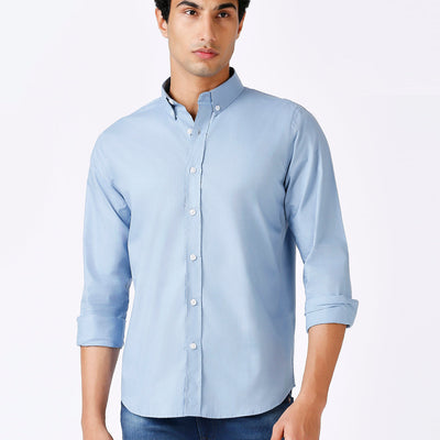 Solid Slim Fit Blue Casual Shirt