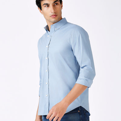 Solid Slim Fit Blue Casual Shirt