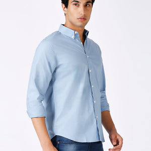 Solid Slim Fit Blue Casual Shirt