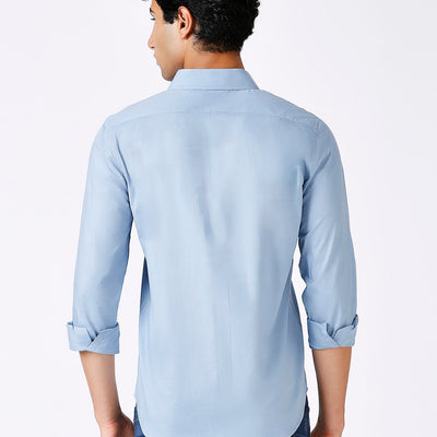 Solid Slim Fit Blue Casual Shirt
