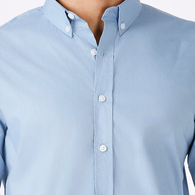 Solid Slim Fit Blue Casual Shirt