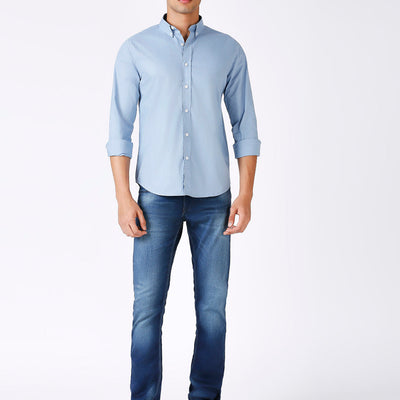 Solid Slim Fit Blue Casual Shirt