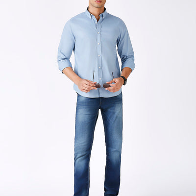 Solid Slim Fit Blue Casual Shirt