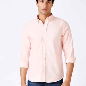 Solid Slim Fit Pink Casual Shirt