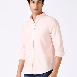 Solid Slim Fit Pink Casual Shirt