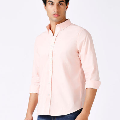 Solid Slim Fit Pink Casual Shirt