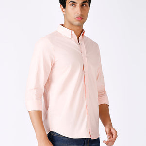 Solid Slim Fit Pink Casual Shirt