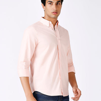 Solid Slim Fit Pink Casual Shirt