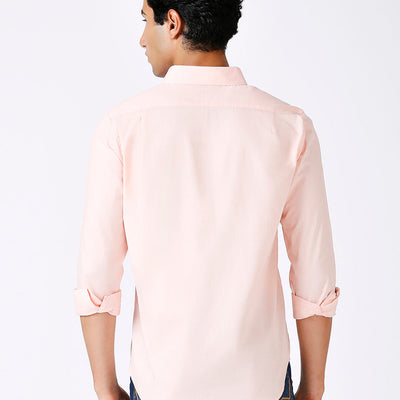 Solid Slim Fit Pink Casual Shirt