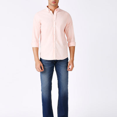 Solid Slim Fit Pink Casual Shirt