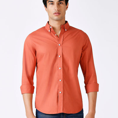 Solid Slim Fit Rust Casual Shirt
