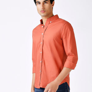Solid Slim Fit Rust Casual Shirt