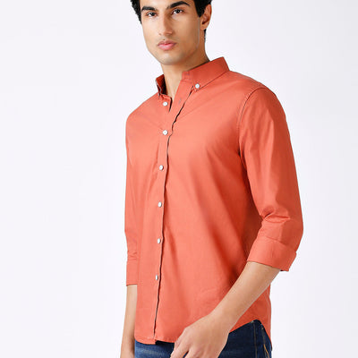 Solid Slim Fit Rust Casual Shirt