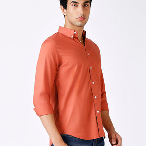 Solid Slim Fit Rust Casual Shirt